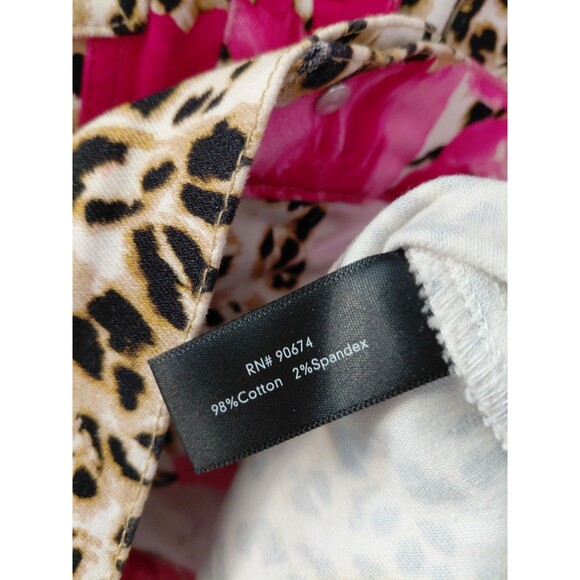 Boston Proper Jean Jacket Women's Size Medium Long Sleeve Floral Leopard Print - Picture 11 of 13